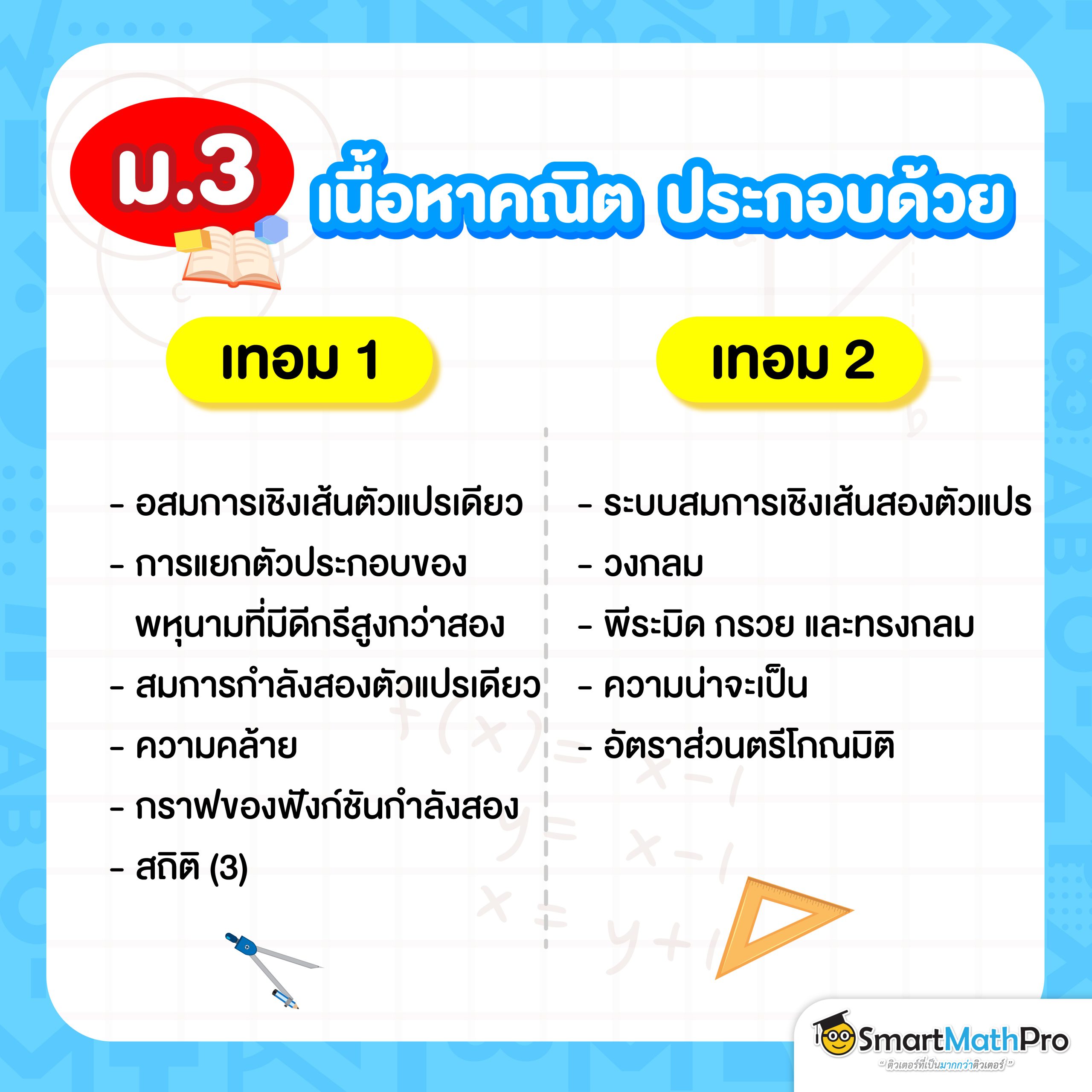 ม.3 จะเป็นปีที่เรียนคณิตเยอะ และลึกขึ้นมาก เพื่อเตรียมเข้า บทคณิต ม.ปลาย
