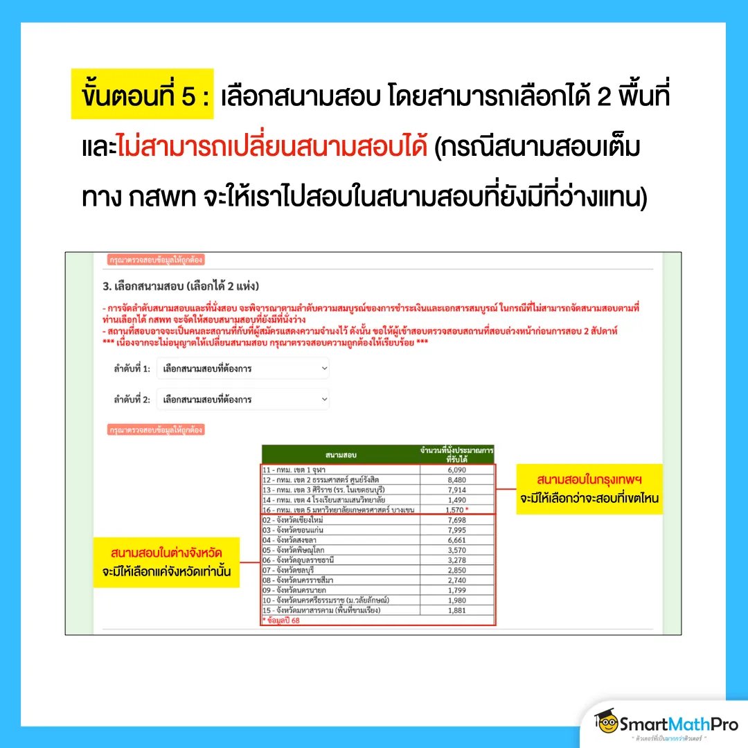 ขั้นตอนสมัคร กสพท ที่ 5 เลือกสนามสอบ