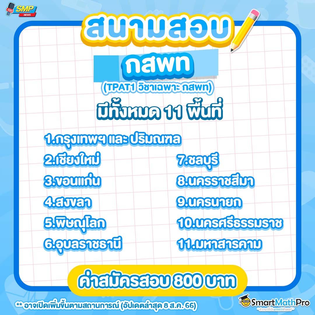 รวมสนามสอบ กสพท 67