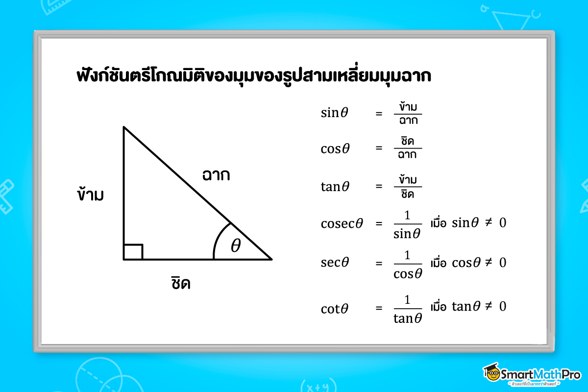 ตรีโกณมิติ ม.5 เรื่องฟังก์ชันตรีโกณมิติของมุมของรูปสามเหลี่ยมมุมฉาก