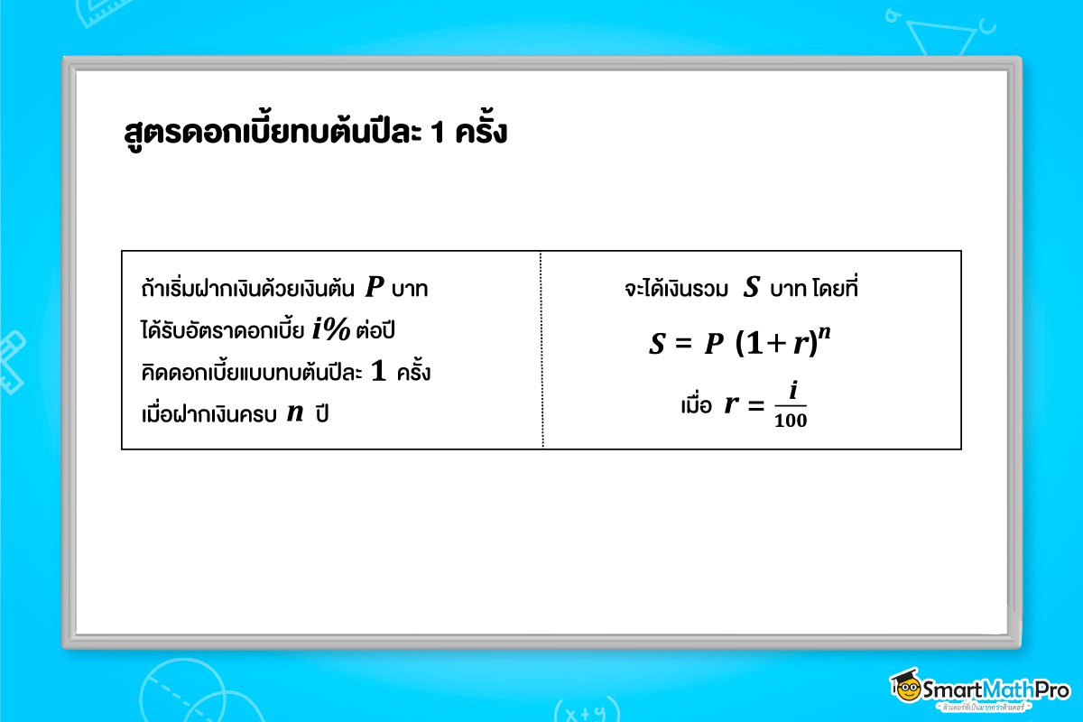 ลำดับและอนุกรม มาประยุกต์ใช้ในการคิดดอกเบี้ยทบต้นปีละ 1 ครั้ง