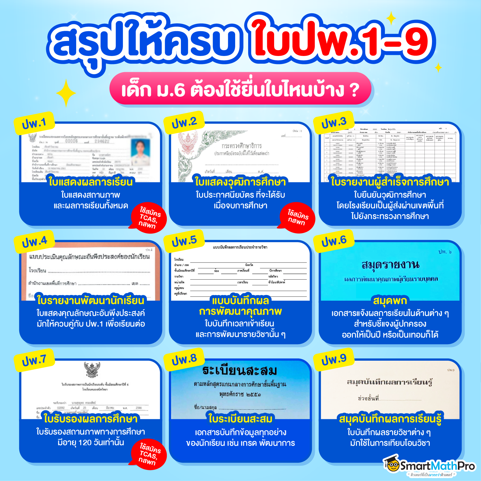 สรุปใบปพ. ที่ใช้สมัครเรียนมหาลัยฯ ตั้งแต่ใบปพ.1-9