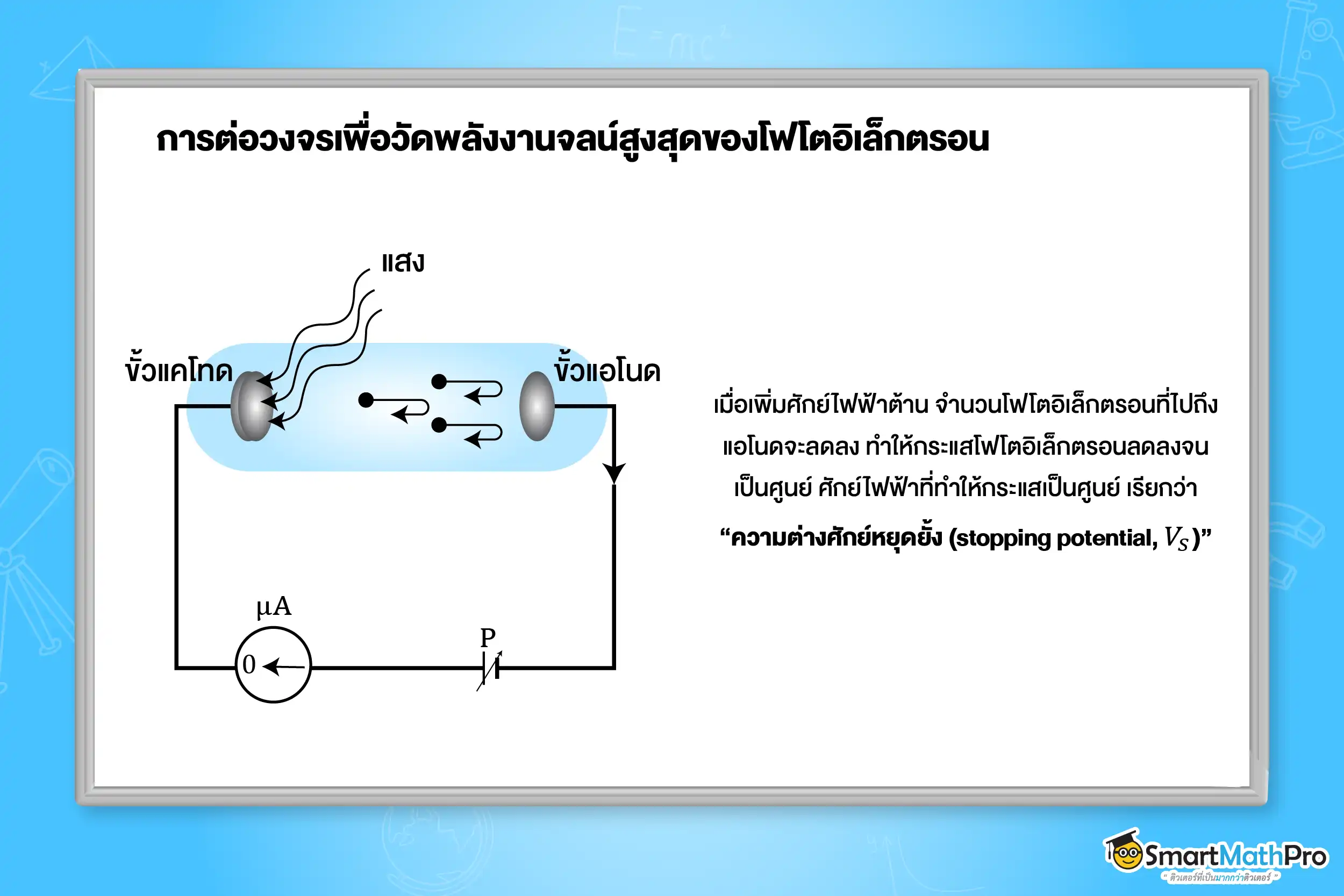 การต่อวงจรเพื่อวัดพลังงานจลน์สูงสุดของโฟโตอิเล็กตรอน