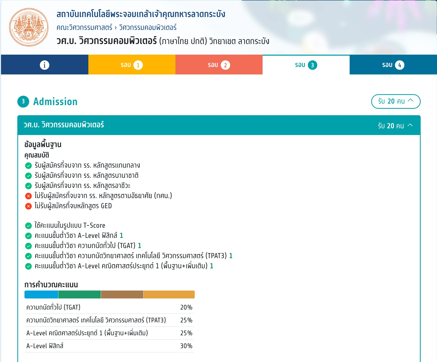 ตัวอย่างเกณฑ์คะแนนที่ใช้คะแนน T-Score สจล.