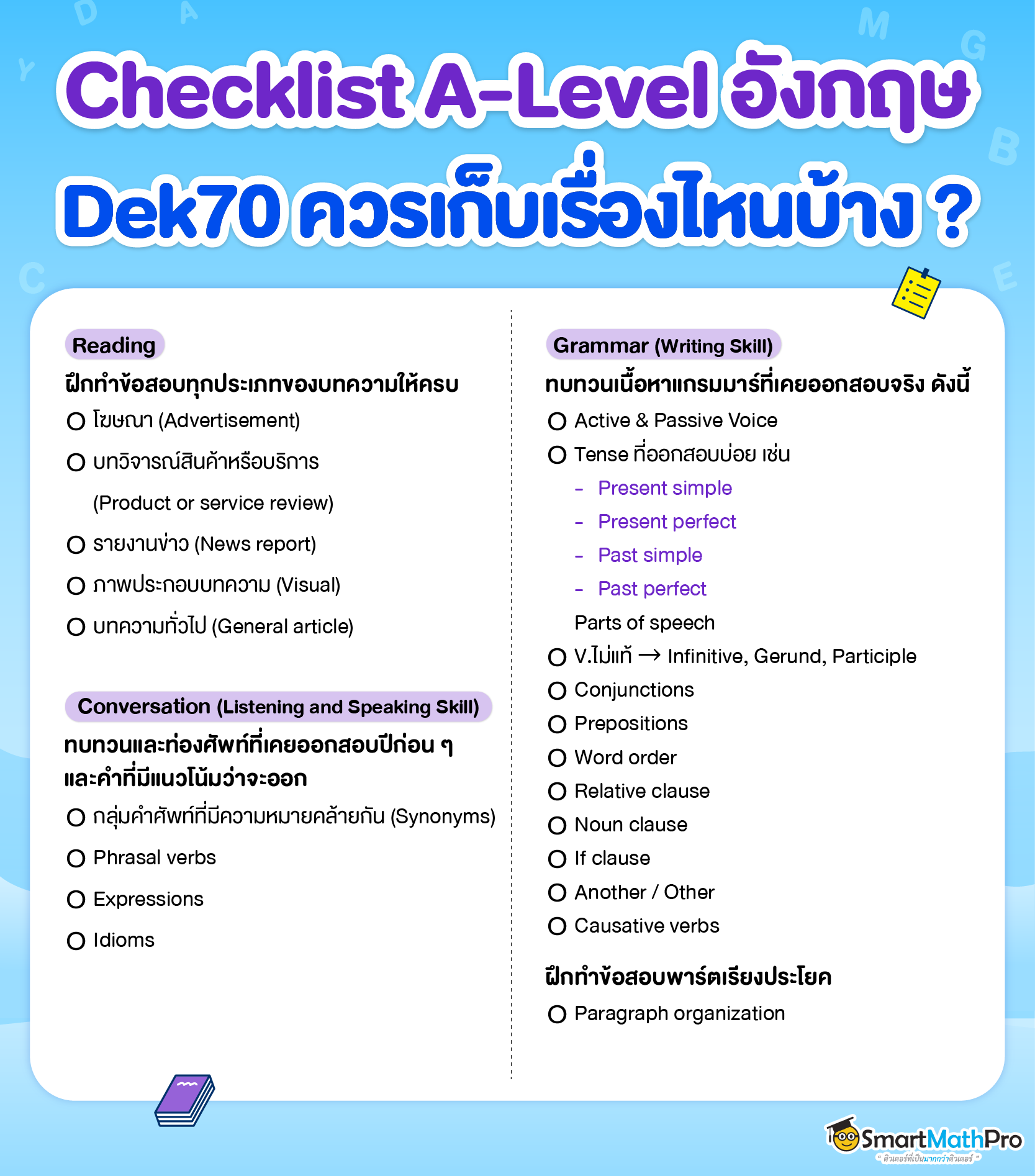 แจก Checklist เรื่องที่ควรเก็บของ A-Level อังกฤษ