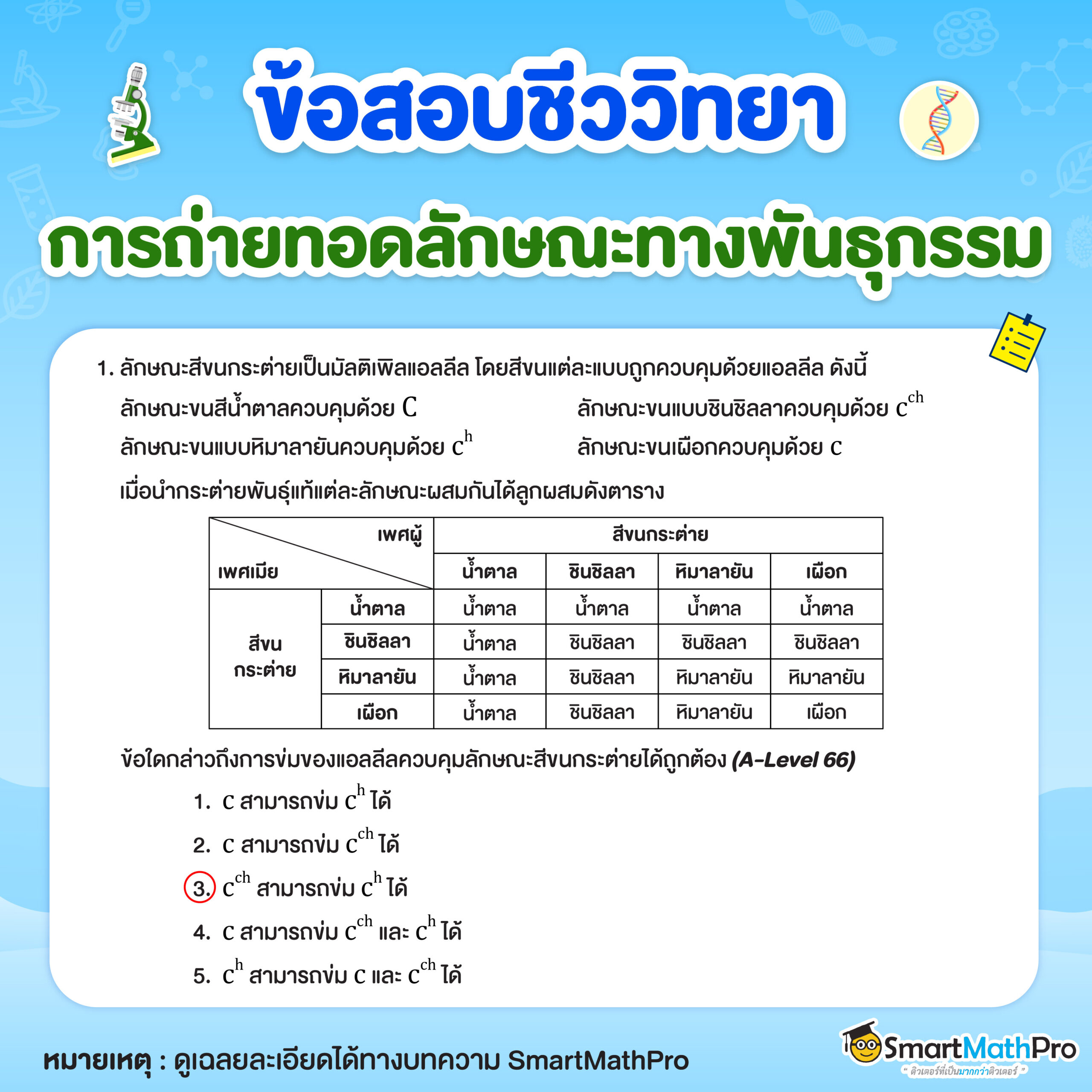 ข้อสอบการถ่ายทอดลักษณะทางพันธุกรรม ข้อที่ 1