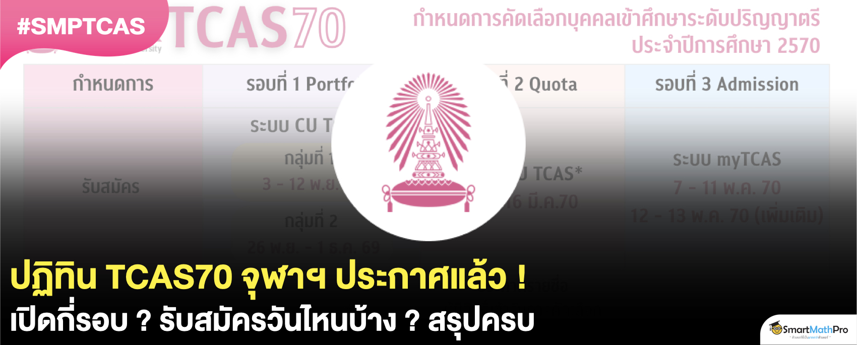 อัปเดตล่าสุด ! จุฬาฯ เปิดปฏิทินสมัคร TCAS70 ครบทุกรอบ !
