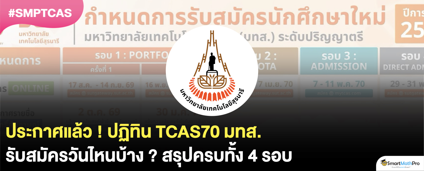 มทส. สมัคร TCAS70 วันไหนบ้าง ? สรุปครบทั้ง 4 รอบ
